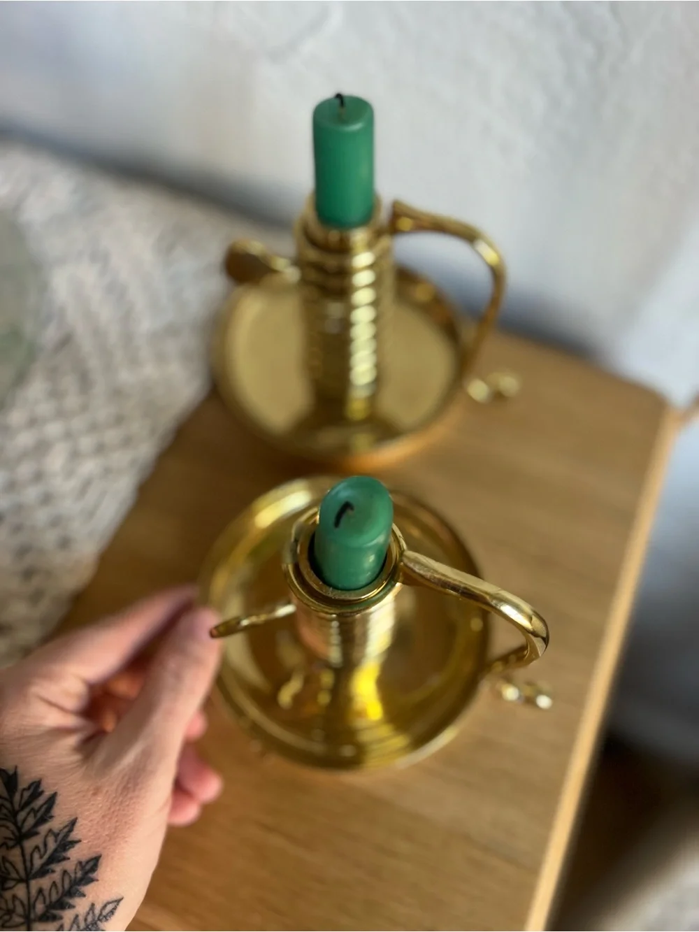 Vintage Gold Tone Coil Candlestick Holders Pair Design Chamberstick Candle
